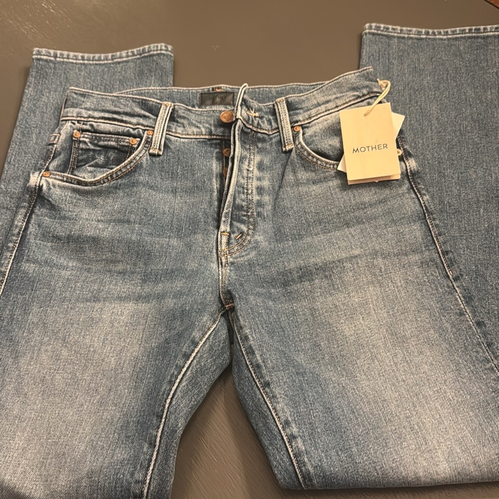 MOTHER Blue Straight Jeans the hiker hover penny for your thoughts - Picture 2 of 5